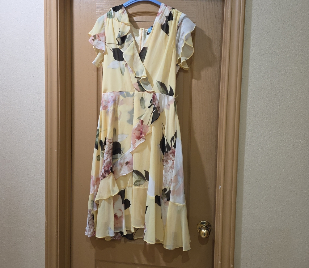 Danny & Nicole Asymmetrical Dress in Yellow and Pink Floral